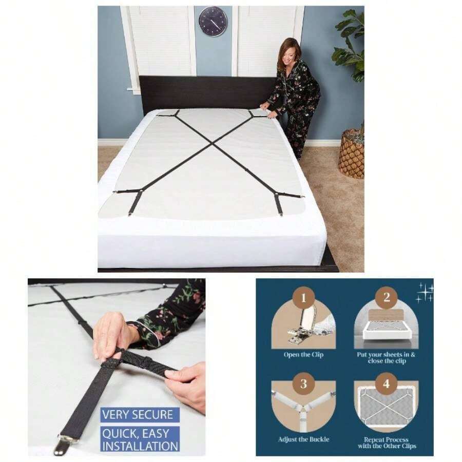 Bed Sheet Holder Straps Criss - - Sheets Stays Suspenders Keep FittedFlat Bedsheet In Place - Twin King Mattress Holders - Bed Sheet Strap - Fitted Sheet Clip Sheet Keepers - 白色 - 查看 1