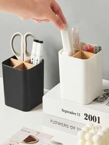 1pc Bamboo Toothbrush Holder With 5 Slots, Bathroom Vanity Countertop Storage Organizer For Electric Toothbrush, Toothpaste, Razor - Matte Black - 黑色 - 查看 10