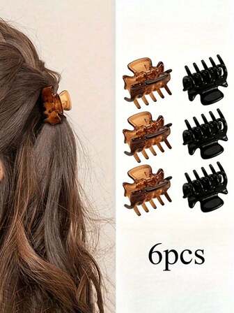 6pcs Mini Plastic Hairpins, Small Simple Beauty Clips, Suitable For Acupuncture Points, Bangs And Hair Styling DIY Accessories, Grabbing Clips, Side Clips, Small Five-Claw
