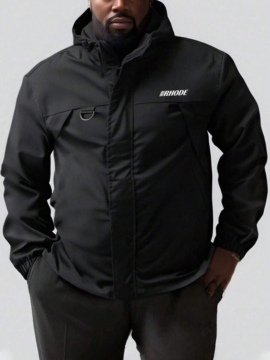 Chaqueta con capucha con cremallera, casual, deportiva y ligera para exteriores, tallas grandes, para primavera/otoño - Blanco y Negro - Ver 1
