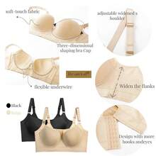 Push Up Bra For Women - Uplift Sculpting T-Shirt Bra With Full Back Coverage And Back Fat Smoothing{"Size_name":"40D","Color_name":"Black"} - 弗拉克 - 查看 6