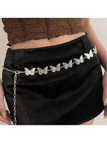 A New Style Metal Butterfly Ornament Waist Chain, A Gold Waist Belt, The Gold Waist Chain Can Be Paired With Skirts And Dresses, A Fitted Chain-Decorated Waist Belt That Accentuates The Waistline, Featuring A Butterfly Bohemian Zinc Alloy Geometric Pattern, Suitable For Weddings, Parties, Sports, A Uniquely Slender Women's Waist Chain, Suitable For Spring, Summer, Autumn, And Winter.