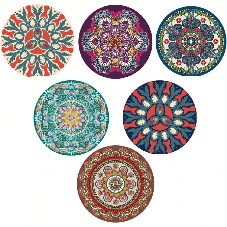 1PCS Mandala Coaster, Beverage Heat Absorption Technology Rubber + Coffee Cloth Coaster, Multi-Purpose Heat-Resistant Kitchen Table Mat, Tripod Mat, Multi-Function Non-Slip Heat-Resistant Pot Holder, Kitchen Insulation Mat, Kitchen Utility Tool, Round Tripod Mat, Non-Slip, Suitable For Picnics, Camping, Dinners, Parties - 隨機 - 查看 1