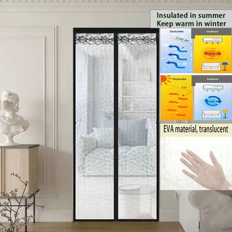 1pc Black Water Wave Pattern Partition Curtain, EVA Material Semi-Transparent All-Season Doorway Curtain, Summer Heat Insulation & Mosquito Proof, Winter Windproof & Warm, Magnetic Self-Closing, Easy Installation Without Drilling, Multiple Sizes Available