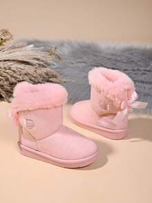 （建议购买比平时尺码大一码的尺码）新款冬季保暖婴儿靴，时尚防滑软底短靴，女童雪地靴，加厚靴，毛绒鞋 - 粉色 - 查看 2