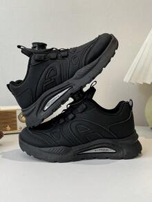 Kids' Casual Sports Shoes, Rotary Buckle Design - Breathable Non-Slip, Comfortable Fit, Suitable For Boys And Girls - Solid Color/Random Pattern - Black - View 3