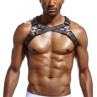 Punk Leather Tactical Shoulder Straps, Adjustable Sexy Harness Straps For Men, Bondage Tight-Fitting Criss-Cross Studded Suspenders, Suitable For Halloween, Christmas Costume Play, Multi-Scene Use Looks Of Party Season Picks