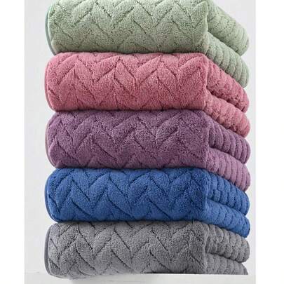 1件/2件装麦穗图案涤纶毛巾或浴巾，现代简约风格长方形针织毛巾，饰有精致提花织纹细节；超强吸水速干浴室毛巾，触感柔软