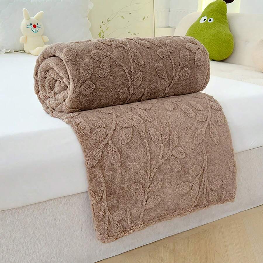 1 件超柔软塔夫绸提花纯色毛毯，现代时尚 3D 纯色羊毛毯，礼品毯，装饰毯，适用于客厅、沙发、卧室，可机洗 - T咖色 - 查看 1