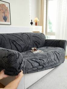 1pc Cationic Soft Plush Fabric Pet Proof Sofa Cover, Embossed Plush Jacquard Leaf Design, Multi-Color, Thick Jacquard Plush Sofa Cover Suitable For 1/2/3/4 Seat Sofa, Autumn/Winter - Multicolor - View 10