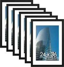 24x36 Poster Frame Set Of 6, Display Pictures 20 X 30 With Mat Or 24 X 36 Without Mat, Poster Frames 24 X 36 Inches For Wall Mounting Display, Black. - Black - View 1