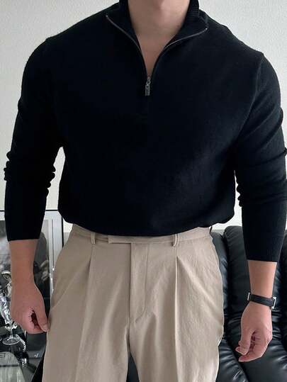 كنزة صوفية رجالية بياقة عالية تناسب كل شيء، بأسلوب الرجال ذوي المال القديم