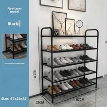 1 szt. Prosty stojak na buty stojący na podłodze, służy jako organizer warstwowy i oszczędza miejsce w szafie, łatwy w montażu, składana konstrukcja, odpowiedni do sypialni, łazienek, salonów i wielu pomieszczeń - Matowa czarna, pięciowarstwowa siatka stalowa - Zobacz 3