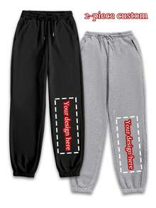 Customizable 2 Pieces Sweatpants For Women For Fall And Winter, Add Your Photos (Graphics, Selfies, Photos Of Friends, Family Photos, Logos, Etc.), Design Your Own Personalized Printed Drawstring Sweatpants, Anniversary Gift, Valentine's Day Gift, Custom Gift