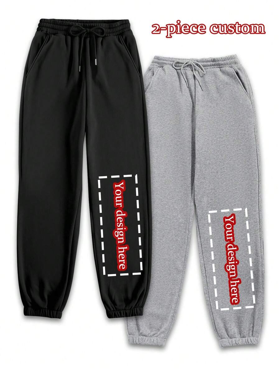 Customizable 2 Pieces Sweatpants For Women For Fall And Winter, Add Your Photos (Graphics, Selfies, Photos Of Friends, Family Photos, Logos, Etc.), Design Your Own Personalized Printed Drawstring Sweatpants, Anniversary Gift, Valentine's Day Gift, Custom Gift