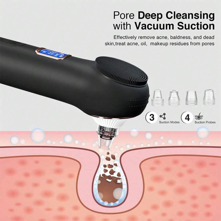 Facial Cleansing Brush, IPX7 Waterproof Rechargeable Silicone Face Scrubber, 5 Cleansing Modes Face Brush For Face Exfoliator, Exfoliating And Massaging Face Scrubber Exfoliator - Black - View 1