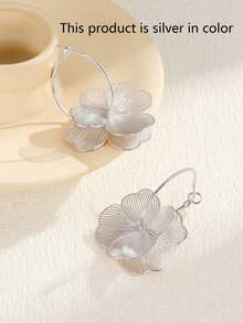 2 件优雅镀金镂空花环耳环，配银色花蕊，适合伴娘和日常佩戴 - 銀色 - 查看 4