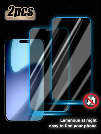 [2-Pack] Glow-In-The-Dark Bubble Screen Protector, Blue Light Filter, Compatible With IPhone 6/7/8/X/XR/11/12/13/13 Mini/13 Pro/13 Pro Max/14/14 Plus/14 Pro/14 Pro Max/15/15 Plus/15 Pro/15 Pro Max/16/16 Plus/16 Pro/16 Pro Max, Anti-Spy, Shockproof, Scratch-Resistant, Easy Installation