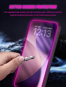 【2片装】高清气泡膜屏幕保护膜，带紫色夜光，夜间发光方便查找手机，个性化设计，护眼，超清晰，兼容所有保护壳，防刮擦，防震，全覆盖，易于安装，兼容 6/7/8/X/XR/11/12/13/13 mini/13 pro/13 pro max/14/14 plus/14 pro max/15/15 plus/15 pro/15 pro max/16/16 plus/16 pro/16 pro max/17/17 Air/17 Pro/17 Pro Max/17e - 紫色 - 查看 4