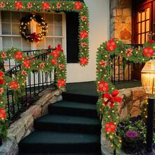 Corona de Navidad, Corona de Navidad Iluminada con 30 Luces LED de 2.7 Metros, Decoraciones de Navidad para Escaleras, Chimenea, Puerta, Árbol de Navidad, Jardín, Regalos - verde - Ver 7