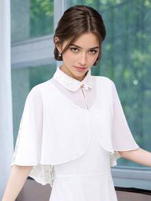 1件新款女士雪纺拼接水钻纽扣斗篷/新娘婚礼红色爱心女王披肩，多色翻领伴娘礼物披肩/奇幻仙境卡特琳娜女士连衣裙服装配饰。埃及艳后女士节日派对舞会化装舞会服装！圣诞老人角色扮演，正式派对。