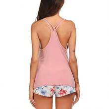 Women's Cami Pajama Set Sleeveless Racerback Tank Top Soft Sleepwear For 2025 - 淡紫色花 - 查看 4