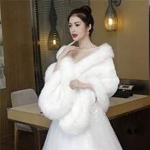1 قطعة شال فستان زفاف للنساء، وشاح عروس دافئ من الفرو الصناعي السميك للحفلات الشتوية - A - مشاهدة 2