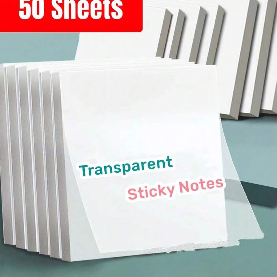 50pcs Clear Waterproof Adhesive Stickers, For Notebook, School Stationery And Office Supplies Back To School - 彩色 - 查看 1