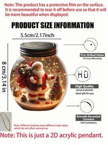 2 PIEZAS Atrapasol de acrílico 2D de Papá Noel Adorno colgante de bola de nieve de Papá Noel Estilo único Decoración navideña colgante para colgar en el techo, decoraciones para sala de estar, dormitorio, sala de estar, ventanas, puertas y jardín, decoraciones navideñas, decoraciones de invierno, adornos para árbol de Navidad