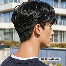 男士日常假发男士假发全头套逼真耐热纤维易打理高光假发修脸效果 - 彩色 - 查看 6