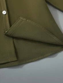 男童休闲日常纽扣长袖衬衫 - 軍綠色 - 查看 4