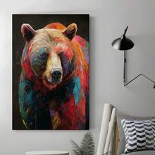 1PC Detailed Drawing Of A Bear On A Colorful Dark Background With A12X16inch And 16x24inch Framed , Classic Wooden Frame, Suitable For Living Room, Bedroom, Bathroom And Other Decorations, Perfect Gifts For Christmas, Halloween And Thanksgiving