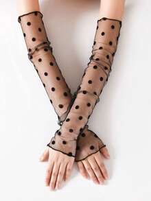 1 Pair Vintage Party Mesh Ice Sleeves, Women Lace UV Protection Thin Long Sleeve Gloves, Cycling/Driving Sun Protection Arm Sleeves