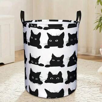 1pc, Black Cat Cute Laundry Basket, Collapsible Organizer Basket For Storage Bin Toy Bins, Dirty Clothes Laundry Basket For Living Room, Bathroom, Bedroom