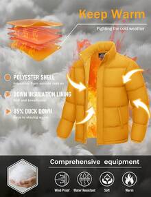 Men's Down Jacket Winter Warm Thicken Puffer Coats Water Resistant Windproof Casual Insulated Jackethalloween - 黃色 - 查看 10