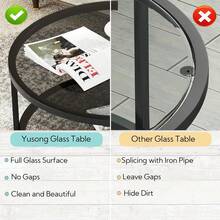Yusong Mesas redondas de vidrio para sala de estar, mesa de centro circular de 2 niveles con almacenamiento, mesa central moderna de 26 pulgadas con vidrio negro claro, mesa auxiliar pequeña para - 1 - Ver 9