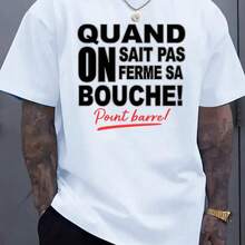 Men's French Text Print T-Shirt - Funny French Saying "Quand On Sait Pas Trop Bien Comment On Se Trompe - C'est Un Point Barre!" (When You Don't Know How To Stop Drinking - That's When You Point !) - Light Beige With Red Accent - Casual Summer Round Neck Tee - Humorous French Phrase Design - Washable & Dry Cleanable - Comfortable Casual Attire Parties,220g Heavy-Duty Pure Cotton T-Shirt, Fashionable And Comfortable Wo's Cotton T-Shirt, Suitable For Weekends, Travel, Shopping, Outdoor Activities Or Leisure, High-Quality Durable Fabric Suitable For All Seasons, Fashionable Top, - 白色10 - 查看 6