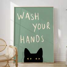 1pc Fun Cat Art Print - 'Please Wash Your Hands' Bathroom & Toilet Decor, Wall Art For Home, Office, Cafe, Perfect Room Decor,Suitable For Home Decor,Room Decor,Bedroom Decor,Living Room Decoration,Bathroom Decor,Wall Decor,Optional Wall Art With Frame