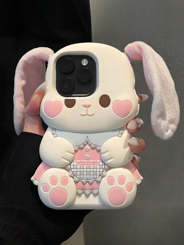 Kawaii 3D Rabbit Silicone Phone Case With Plush Ears For IPhone 17/17pro/7air/17PROMAX/16/16PRO/16PLUS/16PROMAX/15/15PRO/15PLUS/15PROMAX/14PROMAX/14/14PRO/14PLUS/13/13PRO/13PROMAX/12/12PRO/12PROMAX/11/11PRO/11PROMAX/XS/XR/XSMAX/7PLUS/8PLUS/7G/8G/6G/6PLUS/IPhone12 Mini/IPhone13 Mini- Cute Cartoon Cover, Perfect Gift For Girlfriend