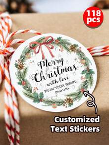 1/30/118pcs Customized Christmas Stickers Gift Labels, Customized Christmas Wreath Stickers, Customized Text Round Stickers Gift Labels - Gift Bag Stickers, Dessert And Baked Goods Packaging Box Personalized Self-Adhesive Labels, Christmas Stickers, Holiday Calendar - White - View 34