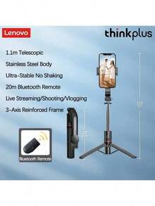 Lenovo H11B Multi-Function Selfie Stick And Tripod, 1.1m Telescopic Stainless Steel Structure, Stable Support For Mobile Phones, Lightweight And Foldable For Easy Portability, Compatible With Various Models - Black - View 3