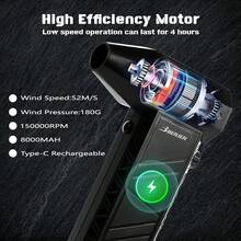 BENJEN - Soplador de aire comprimido, eléctrico, de 150 000 rpm para limpiar teclados y PC, velocidad ajustable infinitamente, sin cables, ventilador turbo, secador, soplador para coche y más - negro - Ver 4