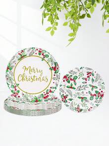 10pcs/20pcs/50pcs Christmas Paper Plates With Holly Leaves Red Berries 9 Inch Berry Dinner Plate 7 Inch Cake Plates For Xmas Holiday Wedding Birthday Merry Christmas Green And Red Party Supplies Decor - Multicolor - View 1