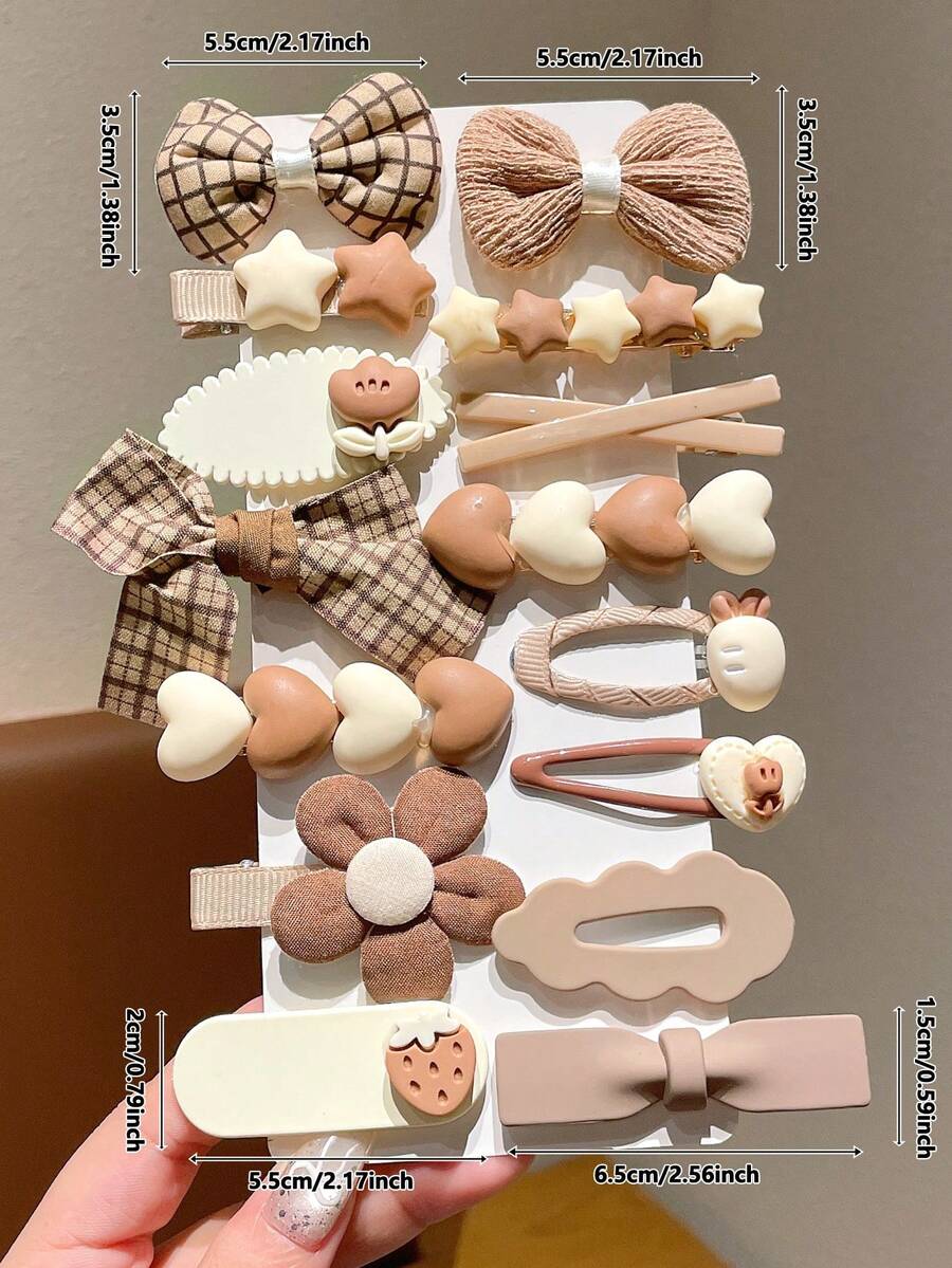 15 piezas de Pinzas para el cabello con forma de dibujos animados de color latte, de moda para uso diario - Multicolor - Ver 1
