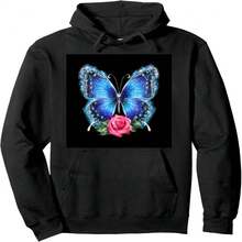 Butterfly With Magnificent Rose Pullover Hoodie - Black 20 - View 1