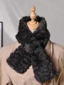 1 pieza Bufanda de cuello de invierno de unicolor de poliéster esponjoso para mujer, gruesa y cálida para vestir