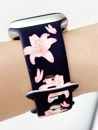 1CPS Pink Flower,Butterfly,Lily Print Silicone Watch Bands Compatible With Apple Watch Band Strap 38mm 40mm 41mm 42mm 44mm 45mm 49mm (S10 42)Mm (S10 46)Mm Women,Fashion Floral Soft Silicone Sports Watch Strap Bands Compatible With Iwatch Series 11 Ultra 3 SE3 Ultra 2 S10 SE2 9 8 7 SE 6 5 4 3 2 1 ,Thanksgiving, Mother's Day, Valentine's Day,ChristmasGifts