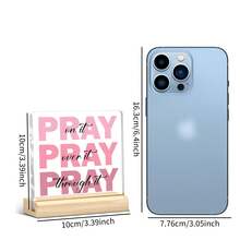 1件粉色亚克力“祈祷”摆件 - 基督教桌面摆件，带有圣经经文，宗教礼物，适合女性，生日和圣诞节家居办公室装饰 - 西瓜粉 - 查看 3