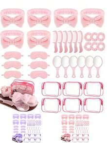 18pcs/6pcs Women's Spa Sleepover Party Supplies Set, Including 1pc Spa Headpiece, 1pc Sleep Eye Mask, 1pc Velvet Hair Band, 1pc Mirror, 1pc Comb And 1pc Transparent Makeup Bag, For Spa Parties, Sleepover Parties, Pajama Parties And Bachelorette Parties