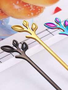 2pcs/6pcs/20pcs Stainless Steel Leaf Shaped Coffee/Tea/Dessert Spoons Shaped Coffee Stirring Spoon, Dessert Spoon, Suitable For Kitchen, Restaurant, Afternoon Tea, Wedding And Party Spoons,Kitchen,Christmas Gift - Multicolor - View 3